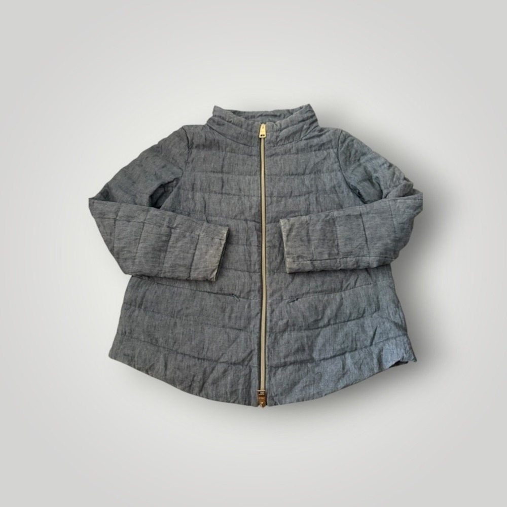 Herno Puffer Jacket Medium Blue Linen Blend Coat Quiet Luxury Italian Designer - Picture 2 of 15